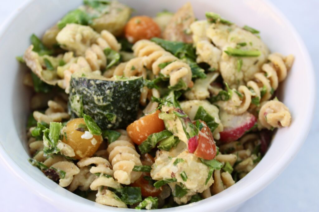 vegetable vegan hummus pasta dinner recipe